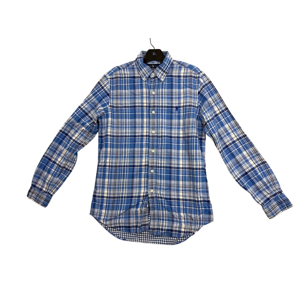 Ralph Lauren Mens Blue White Plaid Cotton Button Down Shirt Small Long Sleeve